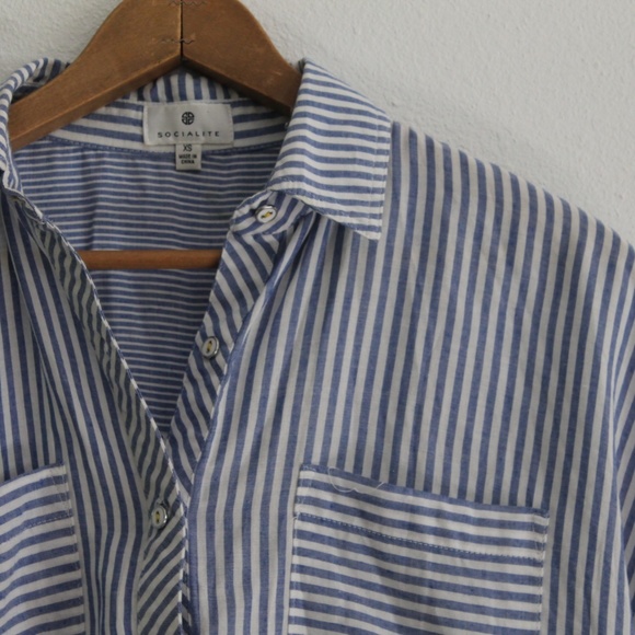 Blue/White Stripped Oversize Button Up Blouse - Picture 2 of 7